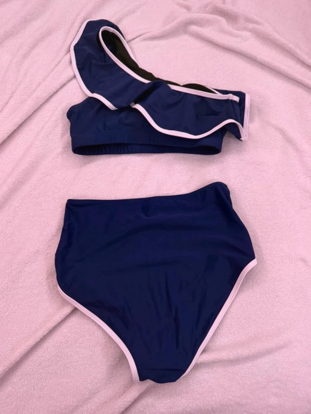 Navy One-Shoulder Ruffle High-Waist Bikini - Picture 4 of 4